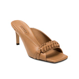 Kybele Latte High Heels Sandal with braided leather detail, 70mm heel, and open-toe design in soft latte color.