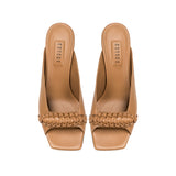 Kibele Latte High Heels Sandal, soft leather, 70MM heels, braided detail, modern edgy design, 90's minimalism.