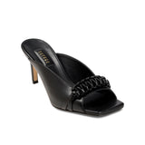 Kibele black high heels sandal featuring a braided strap and elegant open-toe design, perfect for stylish occasions.