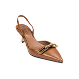 Elegant Catena Camello slingback mule pump in tan leather with a stylish bow accent.