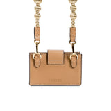 Alessa Cappucino Card Holder with detachable strap and embroidered details, showcasing elegant craftsmanship.