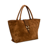 Boho Chic Medium Camello Tote Bag in soft brown suede with elegant detailing, perfect for stylish everyday use.