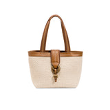 Boho Chic Small Off White Tote Bag featuring expandable sides and elegant off-white design for a stylish carryall.