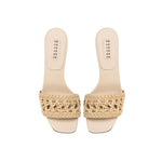 Almeria Nude Block-Heel Sandal featuring a braided strap and open toe design, crafted in Italy for comfort and style.
