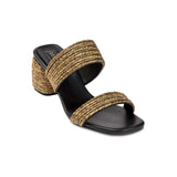 Bellina Black Two Strap Sandal featuring intricate braided straps and a comfortable block heel.