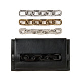 Catena Black Chain handbag with decorative metallic chains in silver, gold, and bronze designs on top.