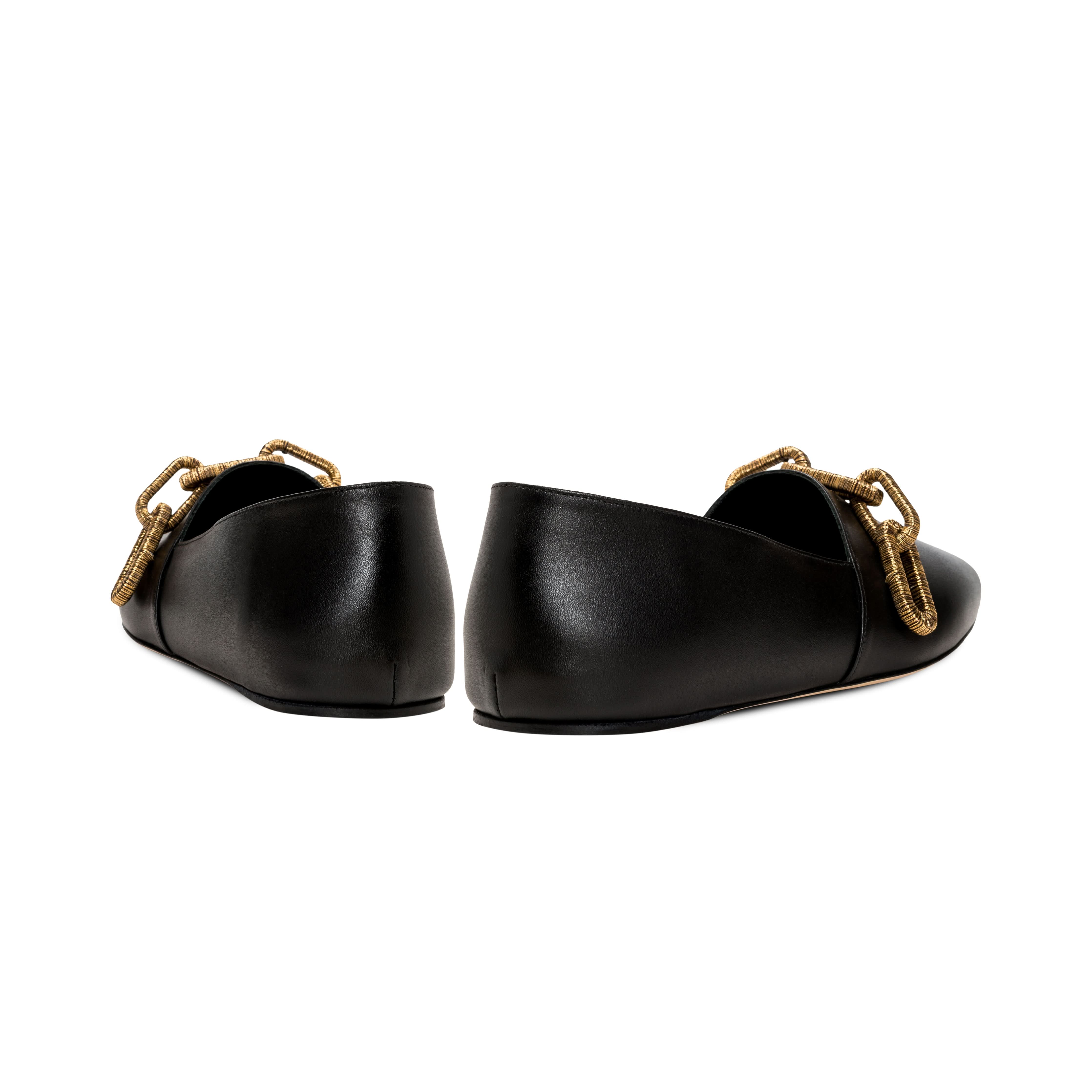 Back view of Catena black flat loafers with stylish gold chain detail, ideal for everyday wear and comfort.