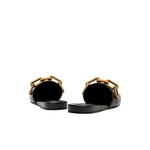 Catena Black Flat Sliperette with antique gold chain detail, showcasing a chic and feminine design.