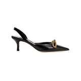 Catena Black Mid-Heel Slingback Pump with pointed toe and Serena Uziyel chain link embellishment.
