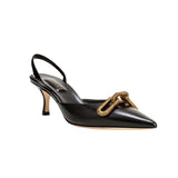 Catena Black Mid-Heel Slingback Pump with chain link detail, perfect for sophisticated style and elegance.