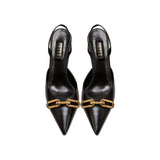 Catena Black Mid-Heel Slingback Pump with elegant chain link detail and pointed toe.