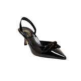 Catena Black Mid-Heel Slingback Pump featuring a glossy patent finish and elegant chain link detail.