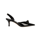 Catena Black Mid-Heel Slingback Pump in glossy patent leather with pointed toe and signature chain link detail.