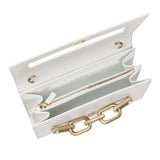 Catena Day to Night Off White Bag interior, showcasing luxurious design with leather strap and unique chain links.