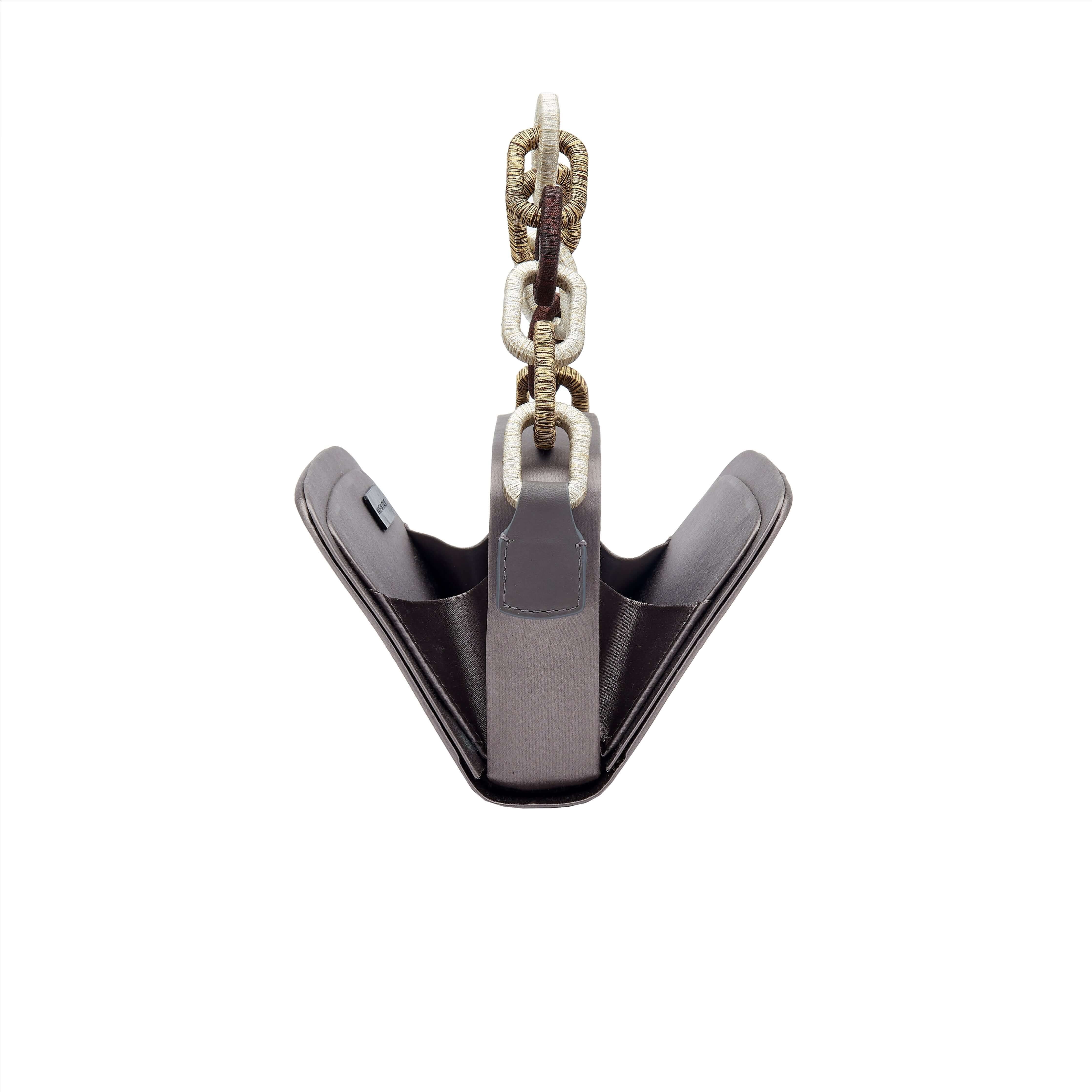 Catena Electrum Two-Sided Bag with chain-link handle in luxurious silk satin for elegance and convenience.
