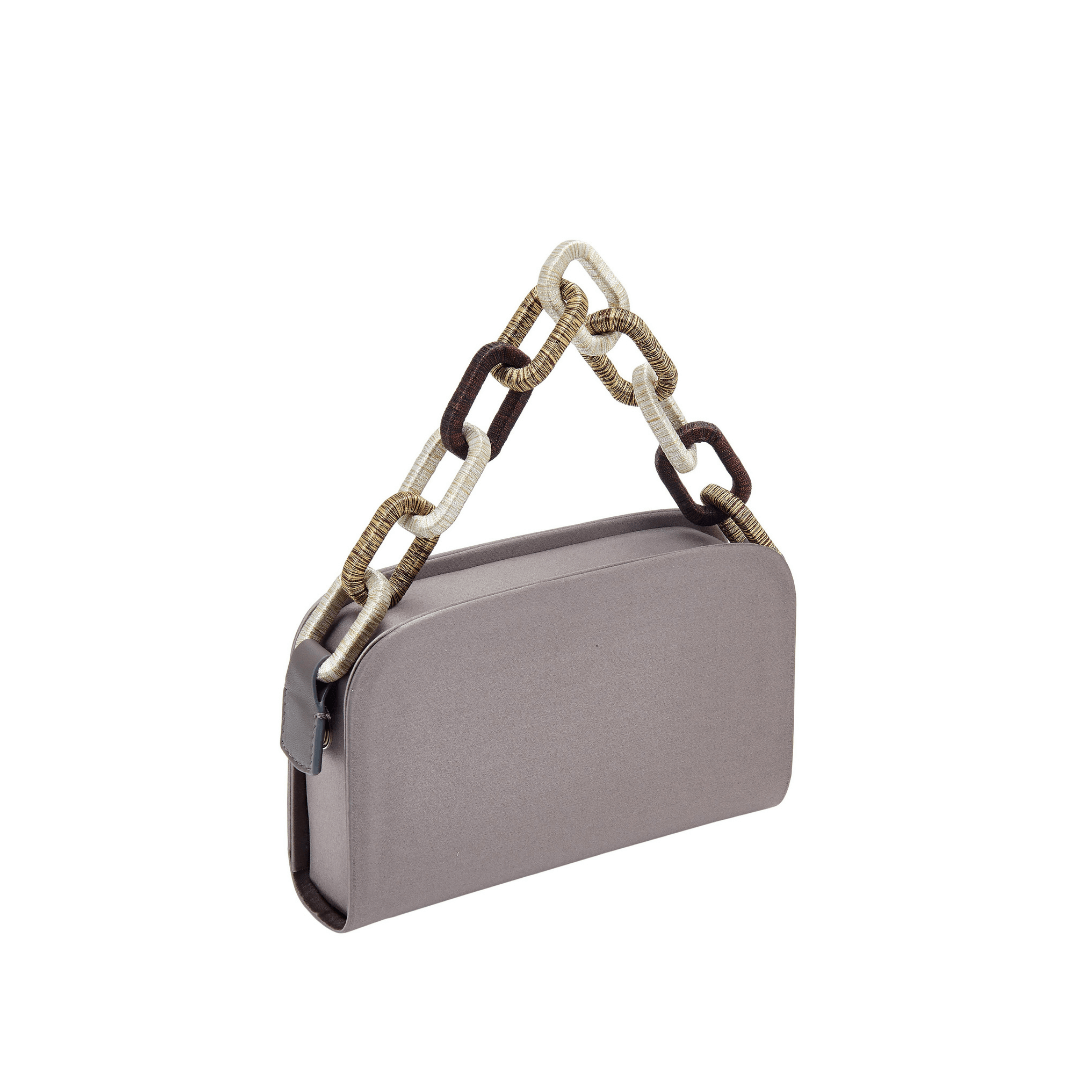 Catena Electrum Two-Sided Bag in luxurious silk satin with unique chain-link handle.