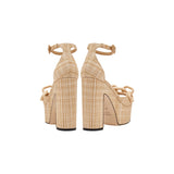 Elegant Catena Legno Platform Ankle Sandals with a chunky block heel and dainty ankle strap, crafted in soft natural raffia.