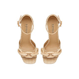 Top view of Catena Legno Platform Ankle Sandal in natural raffia with chunky platform and wrapped chain embellishments.