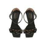 Top view of Catena Leopard High-Heel Ankle Sandal featuring leopard haircalf and black leather accents.