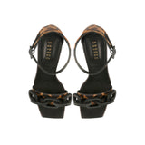 Top view of Catena Leopard High-Heel Ankle Sandal featuring leopard haircalf and black leather accents.