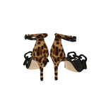 Catena Leopard High-Heel Ankle Sandal with black chain detail, featuring haircalf material and 90mm heel height.