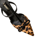Catena Leopard High-Heel Ankle Strap Mule Pump in haircalf and leather, showcasing a stylish leopard print design.