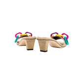 Back view of Catena Natural & Rainbow Sandal, featuring colorful straps and a stylish block heel design.
