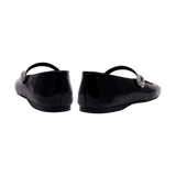 Catena Notte Black & Glam Flat Ballerina shoes featuring a glossy finish and sparkling buckle detail.