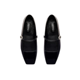 Catena Notte Black & Glam Flat Ballerina shoes in glossy patent leather with a squared toe and crystal-accented strap.