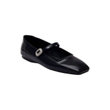 Elegant Catena Notte Black Glam Flat Ballerina in glossy patent leather with a sparkling buckle accent.