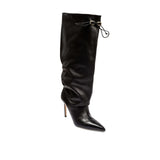 Catena Notte Black High-Heel Knee Boot in supple leather with slouchy profile and pointed toe, featuring a 70mm heel.