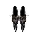 Top view of Catena Notte high-heel black knee boots with slouchy design and pointed toe.