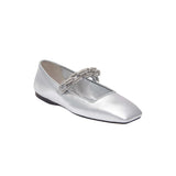 Catena Notte Silver Glam Ballerina flats with a squared toe and metallic strap, handcrafted in Italy.