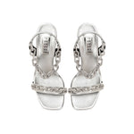 Stylish Catena Notte silver high-heel sandals with handwoven ankle strap and 90mm heel for elegant occasions.