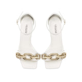 Stylish Catena Off White Ankle Sandal with embellished chain link design and slender stiletto heel.