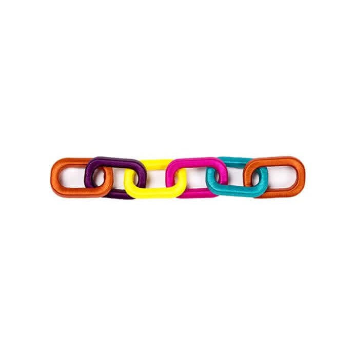 Colorful Catena Rainbow Chain with vibrant links in orange, purple, yellow, pink, and turquoise.