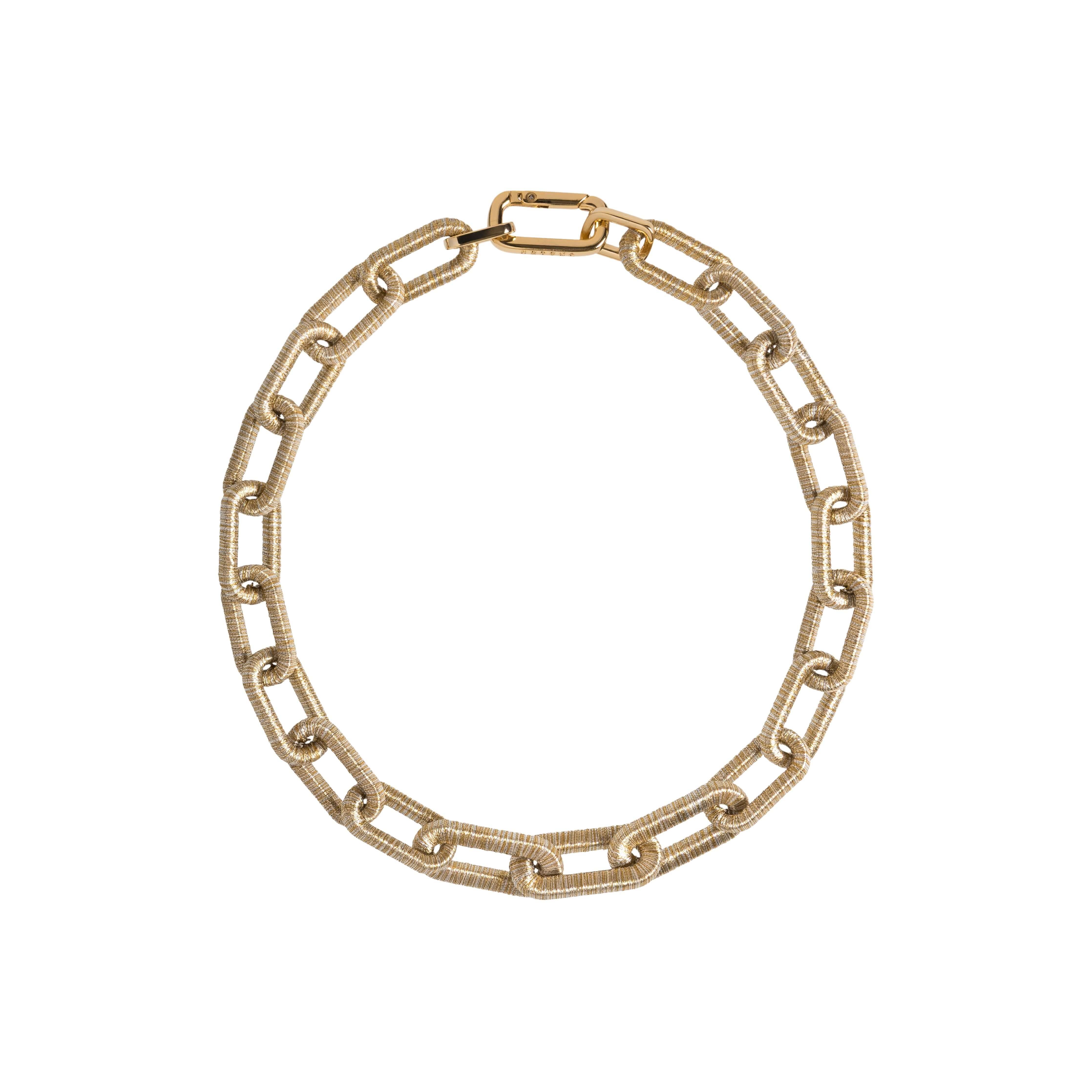 Catena Rectangular Necklace featuring a sleek gold chain design with interconnected links, perfect for elegant styling.