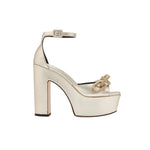 Catena Sahara Platform Ankle Sandal in shimmering sahara-gold leather with block heel and ankle strap.