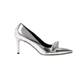 Catena silver high-heel pump handcrafted in Italy, featuring a pointed toe and signature Catena chain detail.