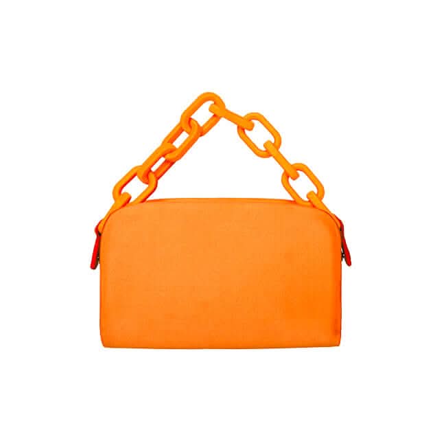 Catena Tangerine Two Sided Bag featuring a vibrant orange finish and stylish chain handle.