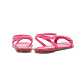 Kibele Bubble Pink Ankle Cross Sandal showcasing a unique braided design and elegant styling from the back.