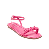 Kibele Bubble Pink Ankle Cross Sandal featuring a braided strap and flat sole, perfect for summer styling.