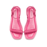 Kibele Bubble Pink Ankle Cross Sandal featuring braided straps in vibrant pink for a stylish summer look.