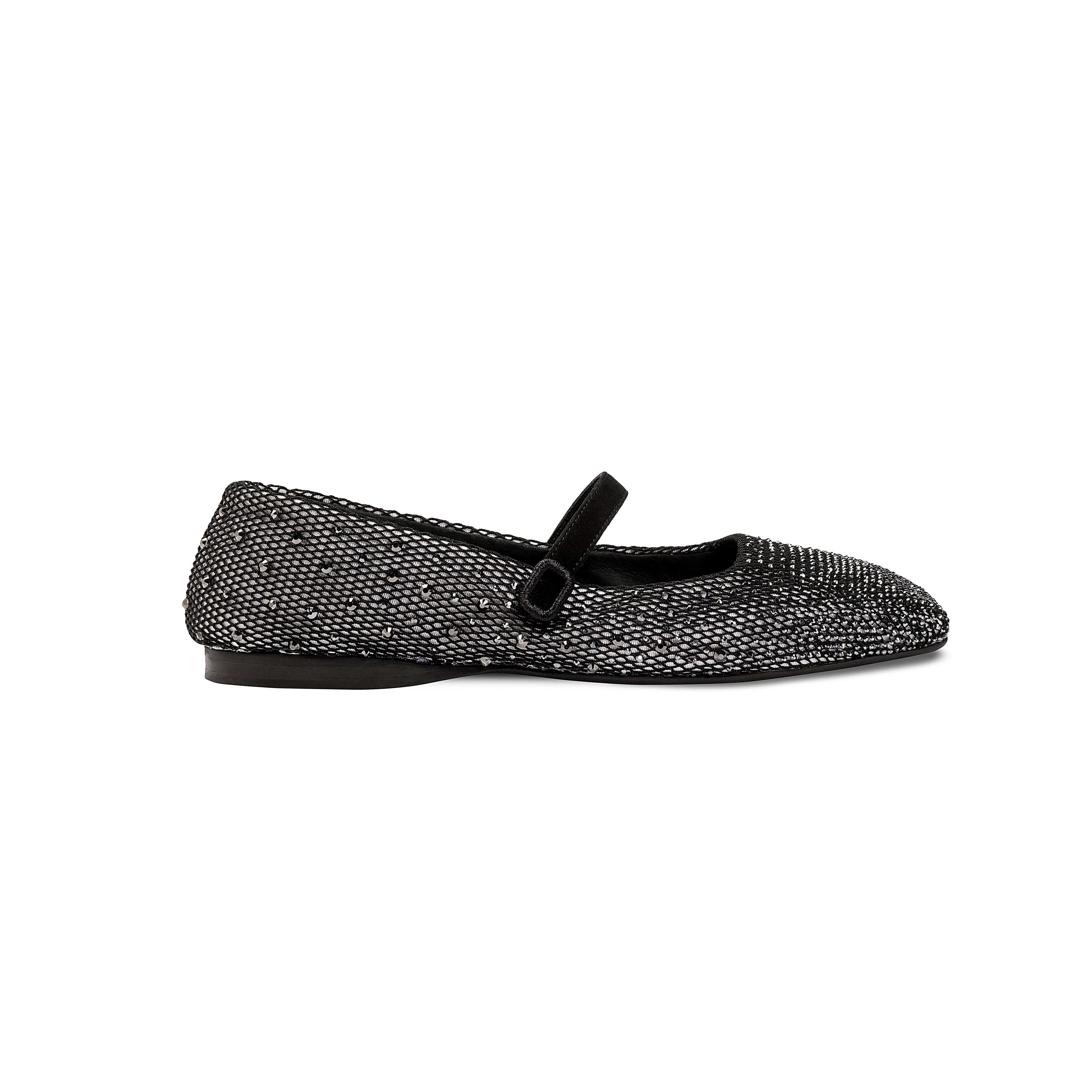 Elegantly handcrafted Lumina Crystal Black Flat Ballerina with square toe and sparkling crystals.