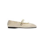 Lumina Crystal Gold Flat Ballerina, elegant square-toed Mary Jane flats with crystals, handcrafted in Italy.