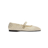 Lumina Crystal Gold Flat Ballerina, elegant square-toed Mary Jane flats with crystals, handcrafted in Italy.