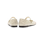 Back view of Lumina Crystal Gold Flat Ballerina shoes with sparkling crystals and slim strap, handcrafted in Italy.