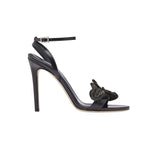 Mirales Black High-Heel Ankle Cross Sandal featuring a stylish design and elegant ankle support.