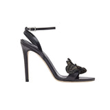 Mirales Black High-Heel Ankle Cross Sandal featuring a stylish design and elegant ankle support.