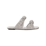Rhea Silver 2 Knots Sandal featuring artisan-crafted, intricately knotted crochet leather straps and a cushioned leather insole.